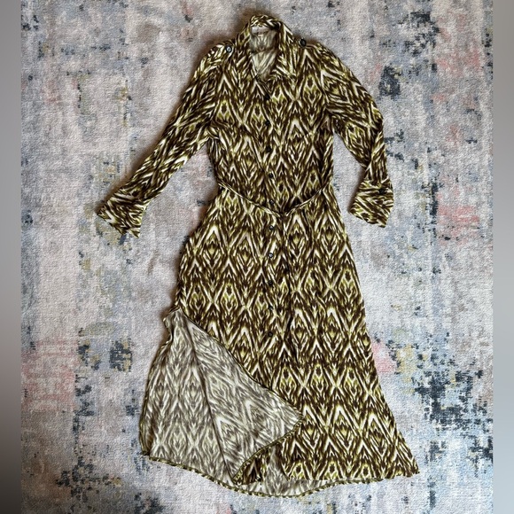 Topshop Brown Tan Long Sleeve Bishop Collar Dress - Picture 4 of 5